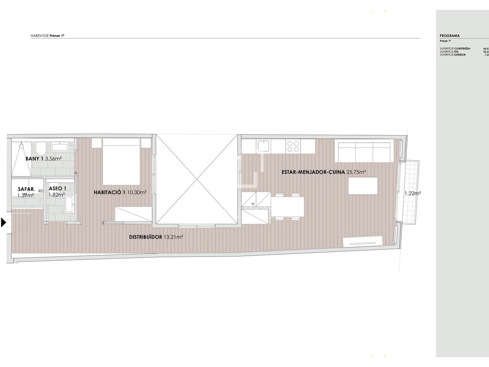 Apartment in Barcelona, Spain 1 bedroom, 66 sq.m. No. 150975