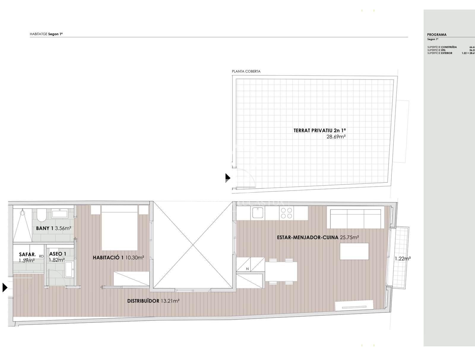Penthouse à Barcelona, Espagne 1 chambre, 66 m2 No. 150978