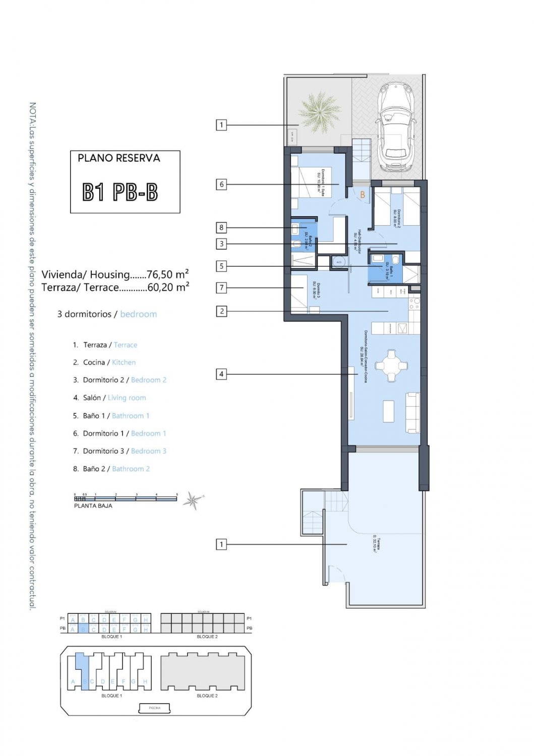 Bungalow a Dolores, Alicante, Spagna 3 camere da letto, 76 mq. N° 111230