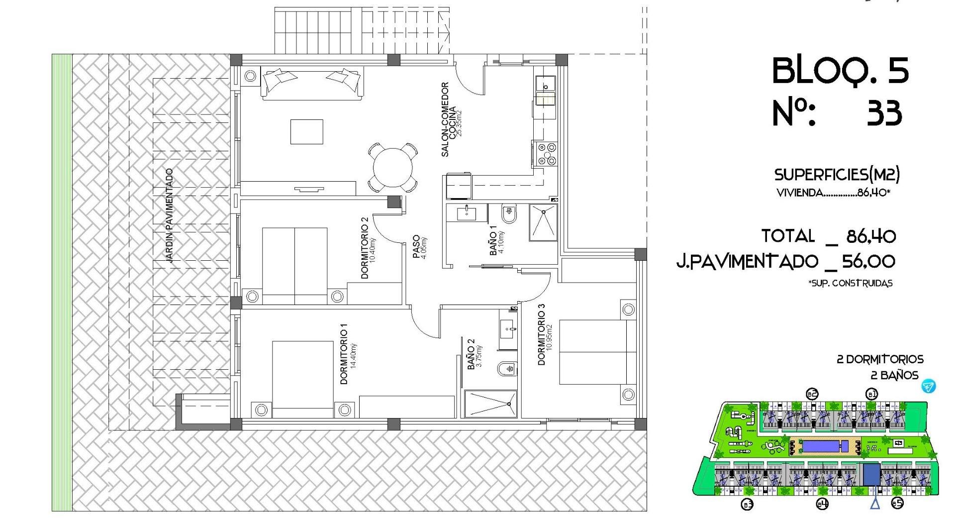Bungalow en Algorfa, Alicante, España 3 dormitorios, 86 m2 No. 111225