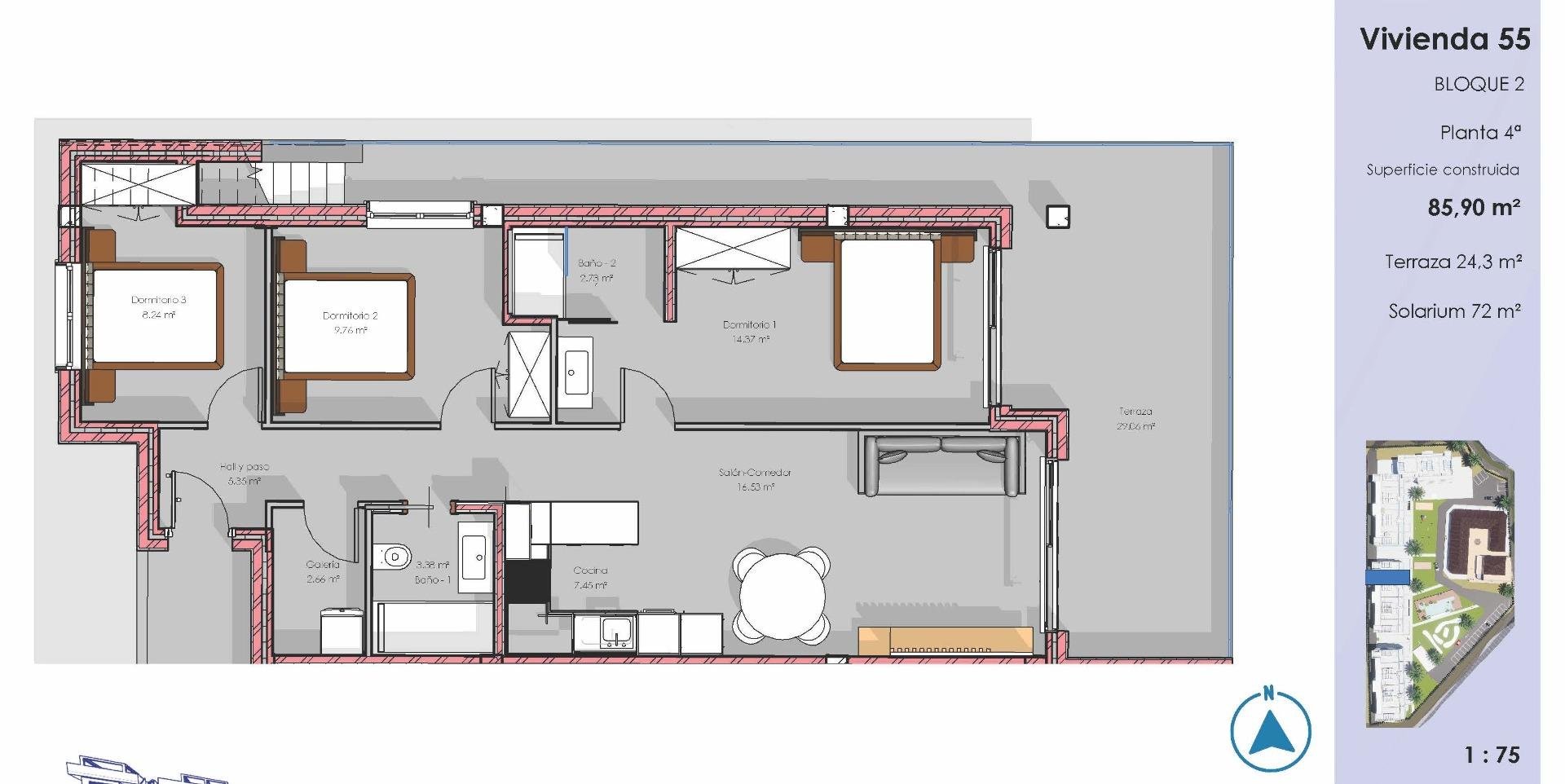 Apartment in Guardamar del Segura, Alicante, Spain 3 bedrooms, 82 sq.m. No. 180209