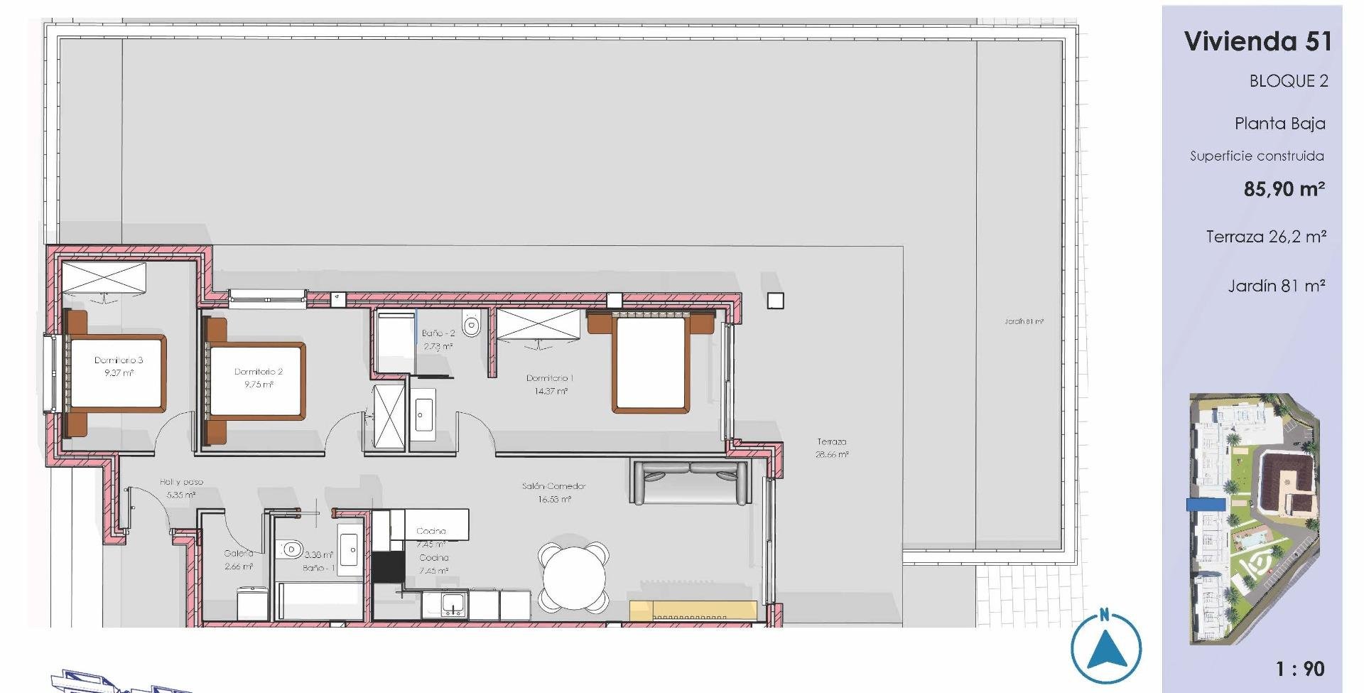 Apartament w Guardamar del Segura, Alicante, Hiszpania 3 sypialnie, 82 mkw. nr 180205