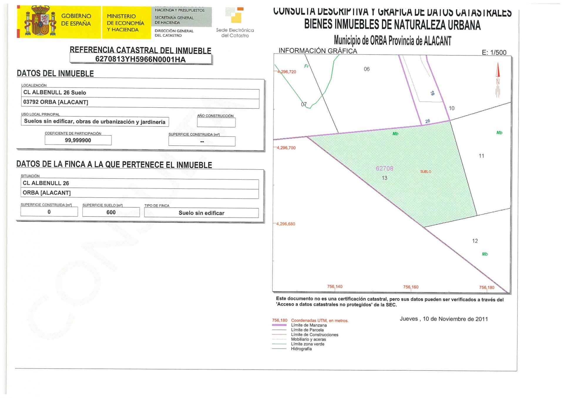 Terreno a Orba, Alicante, Spagna N° 183955