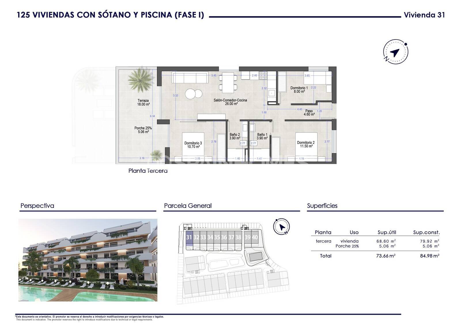 Wohnung in San Pedro del Pinatar, Murcia, Spanien 3 Schlafzimmer, 70 m2 Nr. 144607