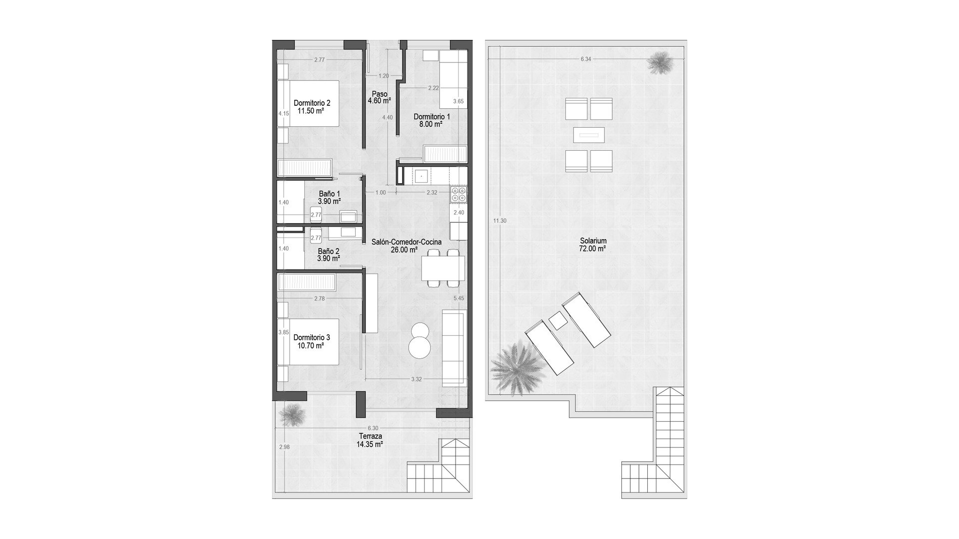 Kattohuoneisto VILLAMAR TOURISTIC APARTMENTS VII, Santiago de la Ribera, Murcia, Espanja 3 makuuhuonetta, 68.6 m2 No. 178359