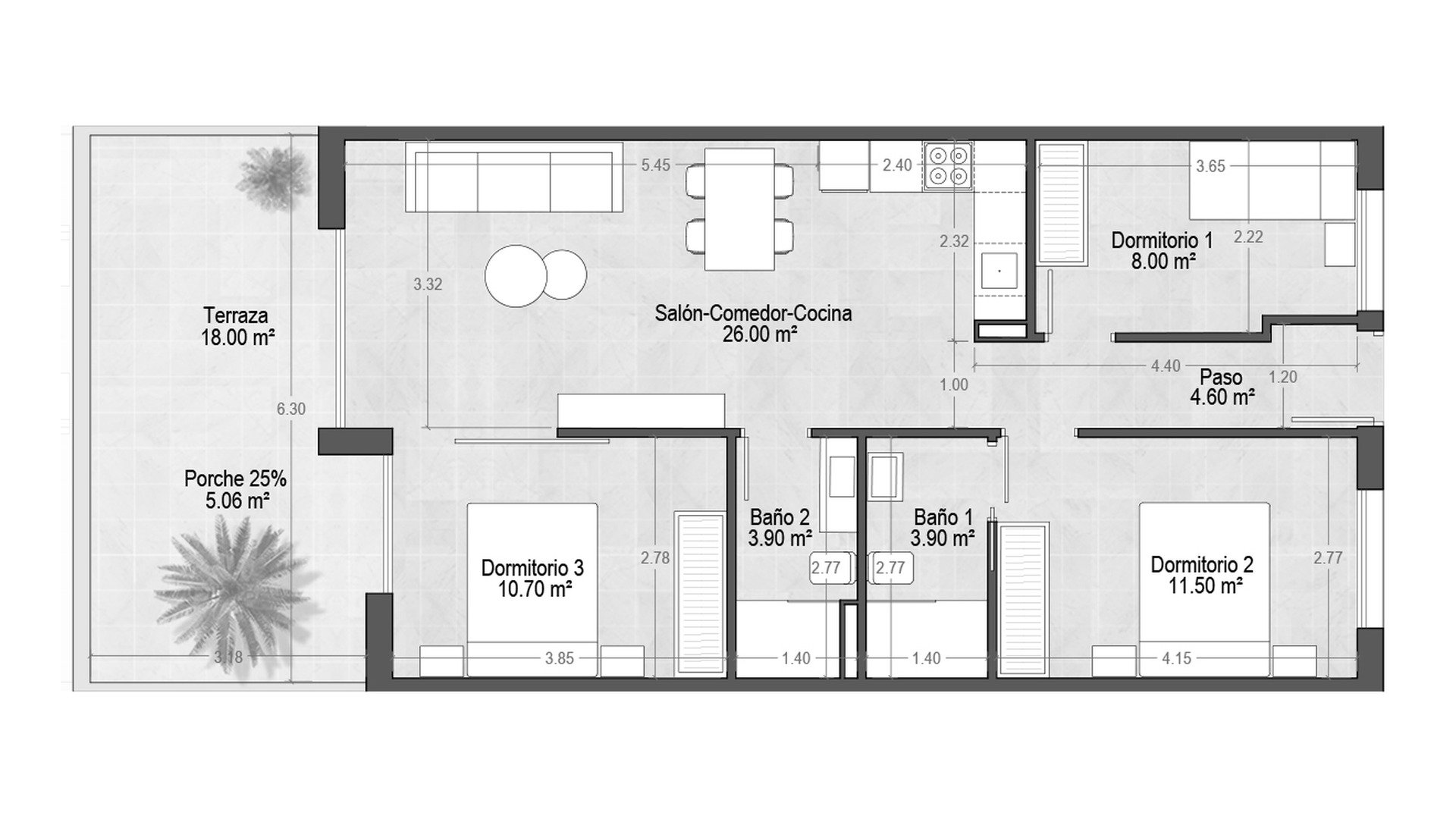 Dzīvoklis VILLAMAR TOURISTIC APARTMENTS VII, Santiago de la Ribera, Murcia, Spānijā 3 istabas, 73.66 m2 Nr. 178358