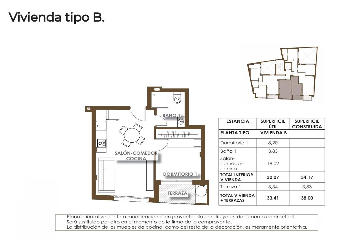 Квартира в Торревьеха, Аликанте, Испания 1 спальня, 34м2 №173846