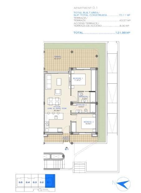 Квартира в Лос-Алькасарес, Мурсия, Испания 2 спальни, 70м2 №137619