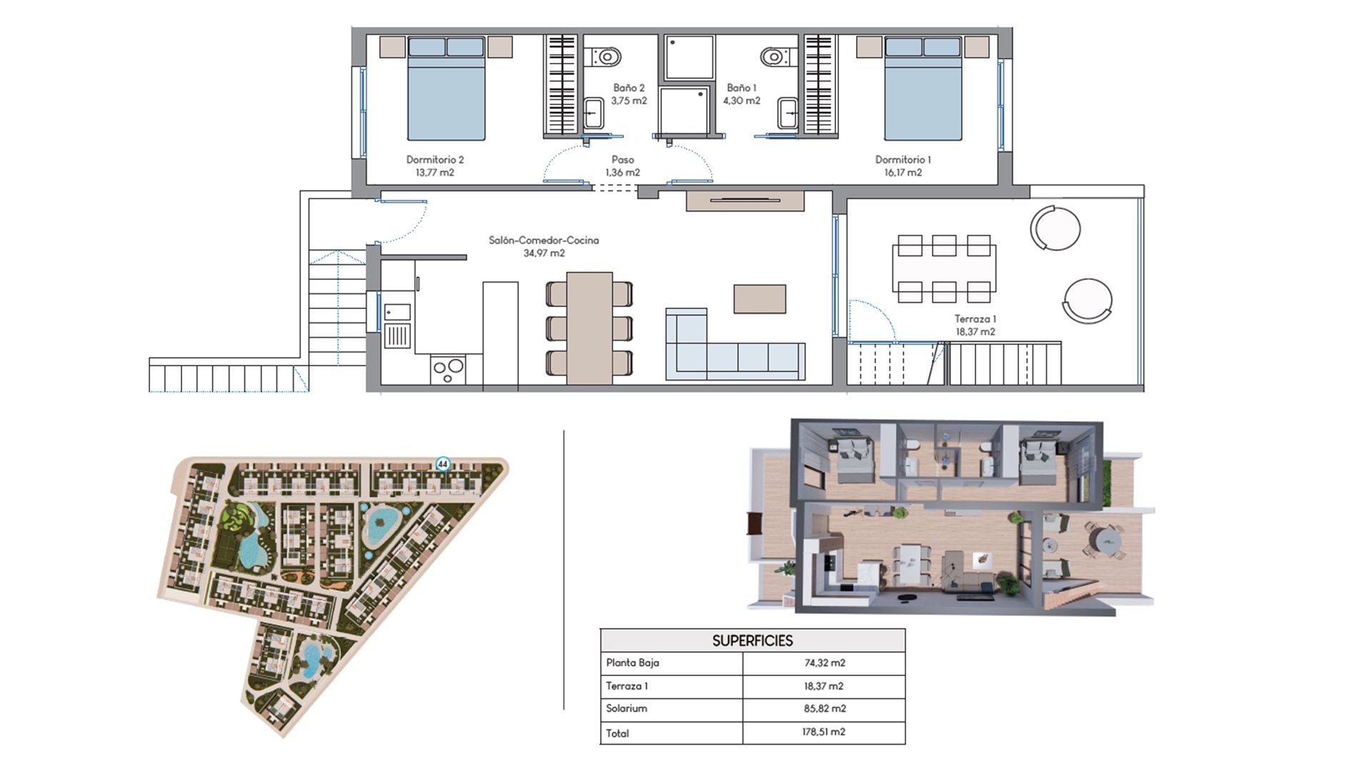 Bungalowi Nalia Resort, Torrevieja, Alicante, Espanja 2 makuuhuonetta, 178.51 m2 No. 73238