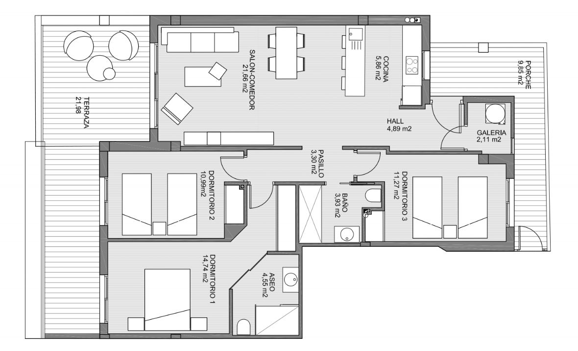 Квартира в Area Beach, Гуардамар-дель-Сегура, Аликанте, Испания 3 спальни, 128.97м2 №96776