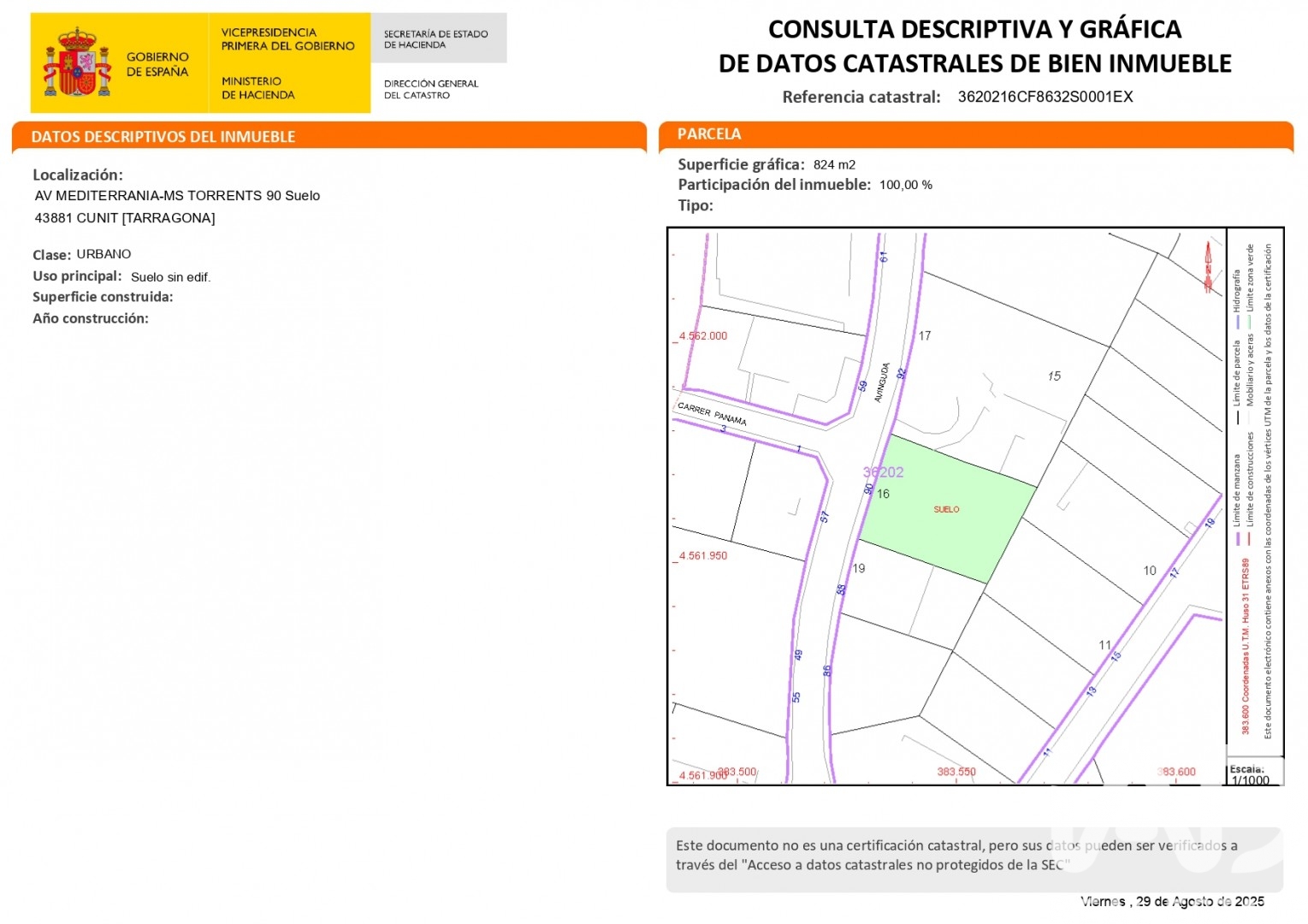 Zemes gabals Cunit, Tarragona, Spānijā 850 m2 Nr. 153136