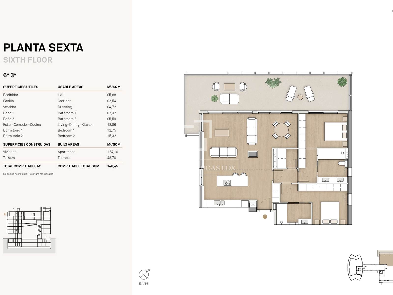Kattohuoneisto Barcelona, Espanja 2 makuuhuonetta, 124 m2 No. 150755