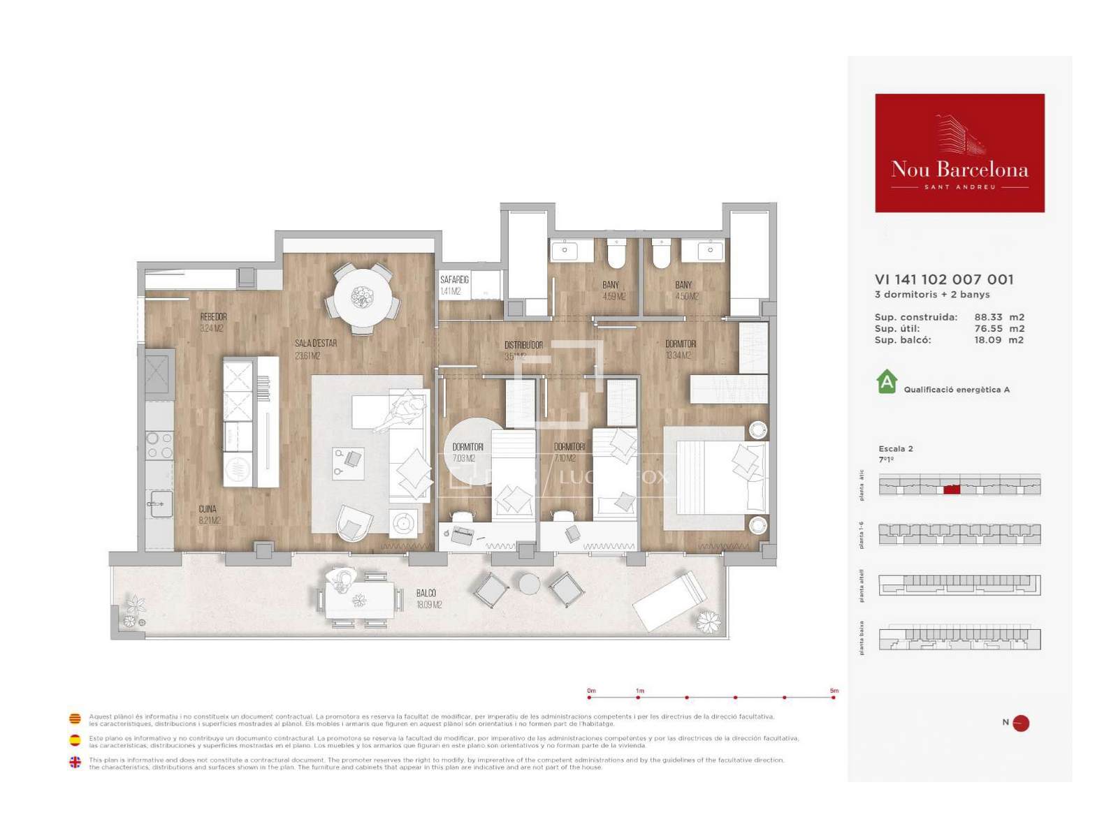 Wohnung in Barcelona, Spanien 3 Schlafzimmer, 88 m2 Nr. 192764