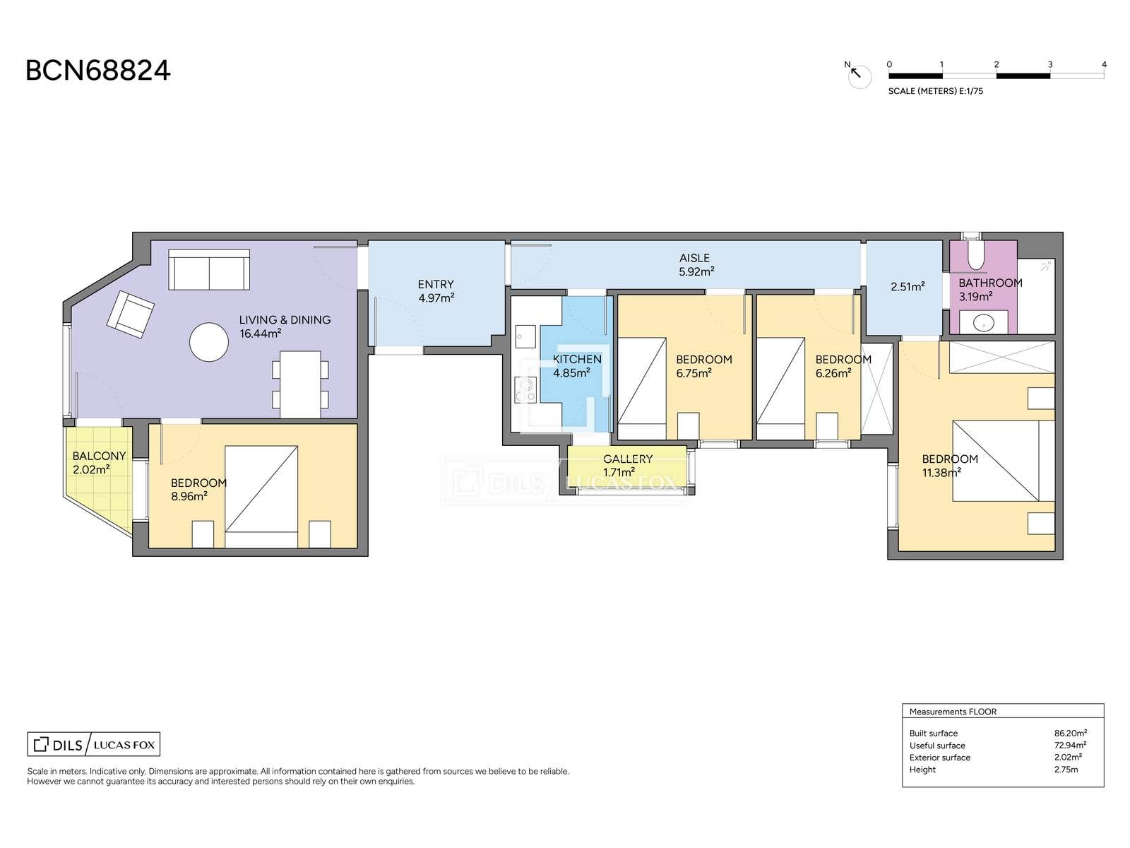 Appartamento a Barcelona, Spagna 4 camere da letto, 86 mq. N° 168301