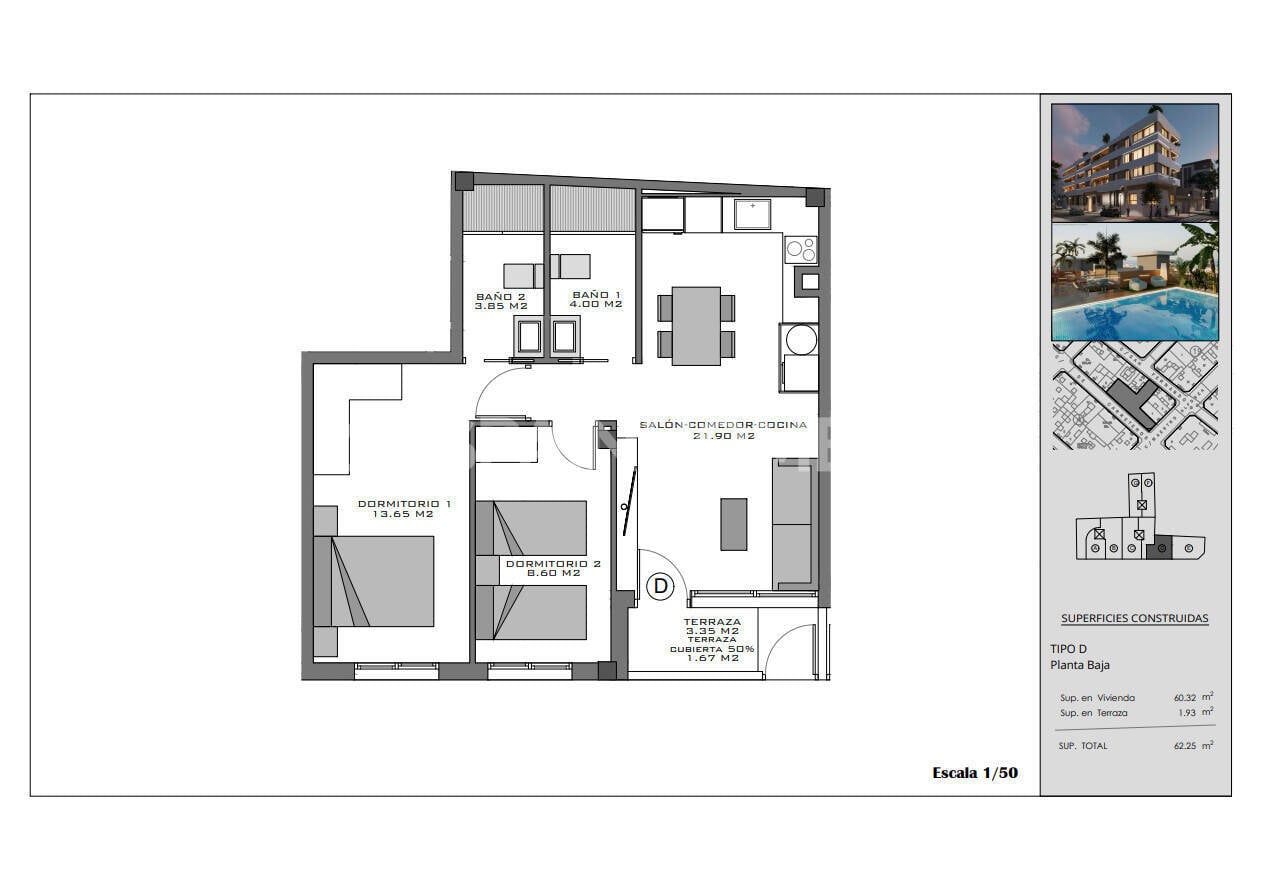 Attico a Santa Pola, Alicante, Spagna 2 camere da letto, 65 mq. N° 142690