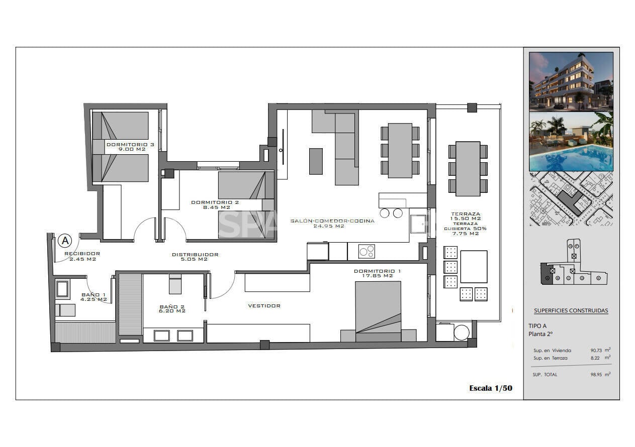 Attico a Santa Pola, Alicante, Spagna 2 camere da letto, 65 mq. N° 142690