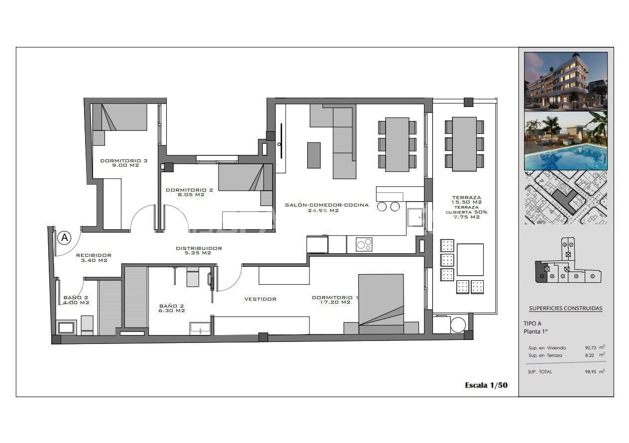 Attico a Santa Pola, Alicante, Spagna 2 camere da letto, 65 mq. N° 142690