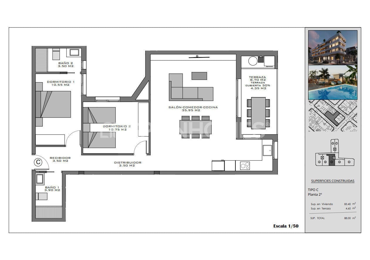 Penthouse w Santa Pola, Alicante, Hiszpania 3 sypialnie, 87 mkw. nr 142691