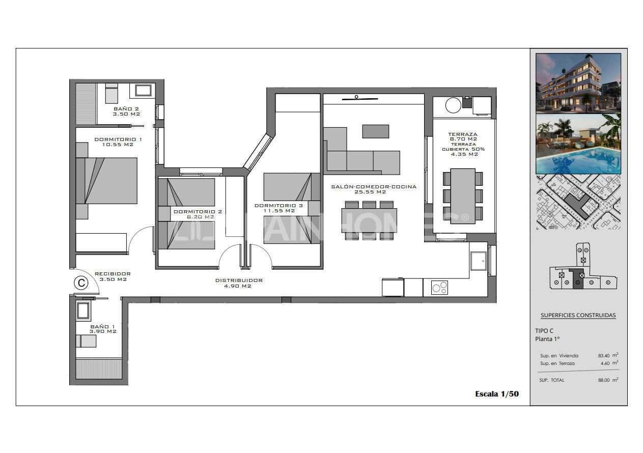 Penthouse w Santa Pola, Alicante, Hiszpania 3 sypialnie, 87 mkw. nr 142691