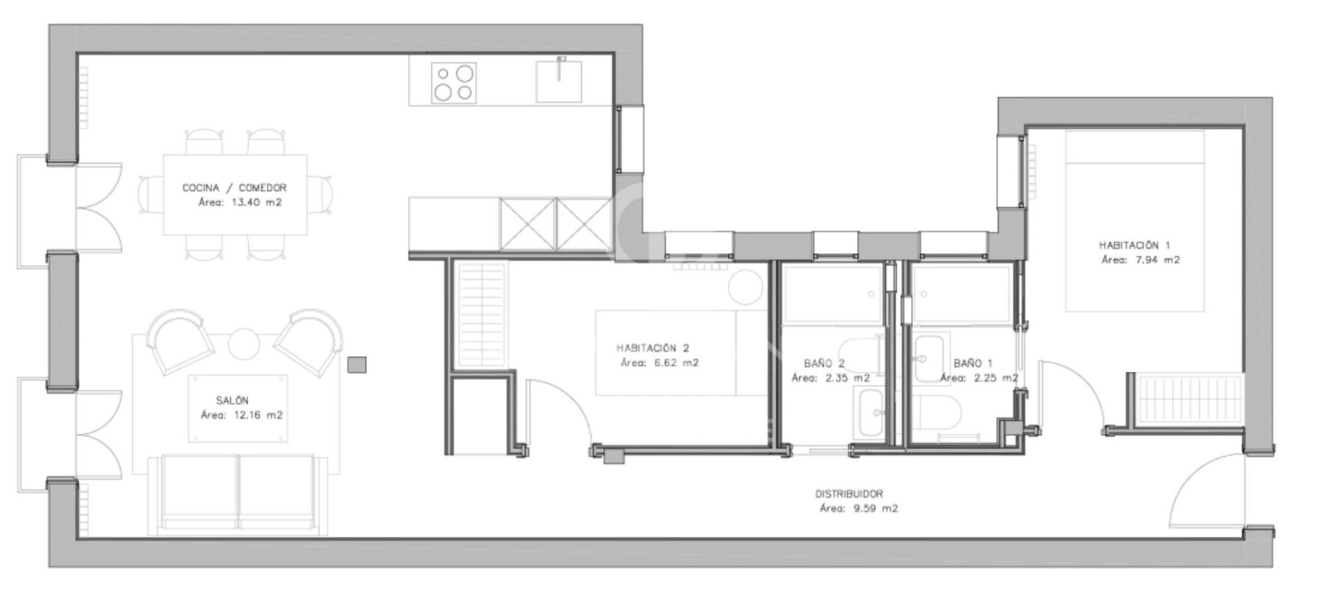 Dzīvoklis Madrid, Spānijā 2 istabas, 75 m2 Nr. 158198