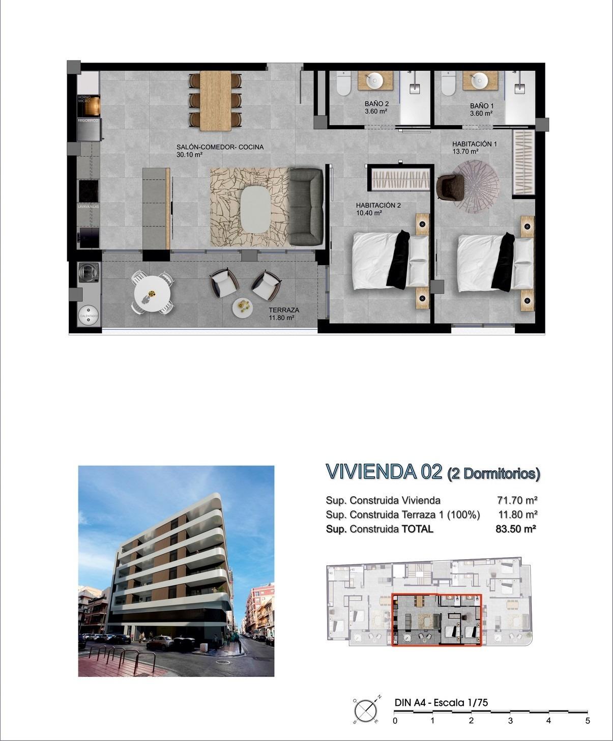 Apartment in Santa Pola, Alicante, Spain 2 bedrooms, 71 sq.m. No. 133653