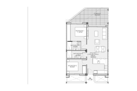Планировка Квартиры «2BR-2» 2 спальни в ЖК SERENA BREEZE 3
