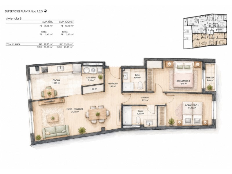 Wohnung in A Coruna, Spanien 2 Schlafzimmer, 93 m2 Nr. 157324