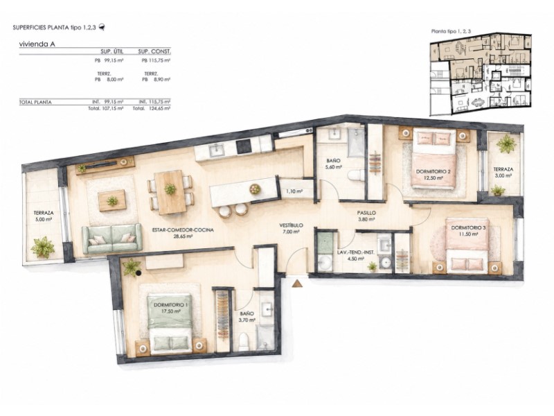 Apartamento en La Coruña, España 3 dormitorios, 115 m2 No. 157327