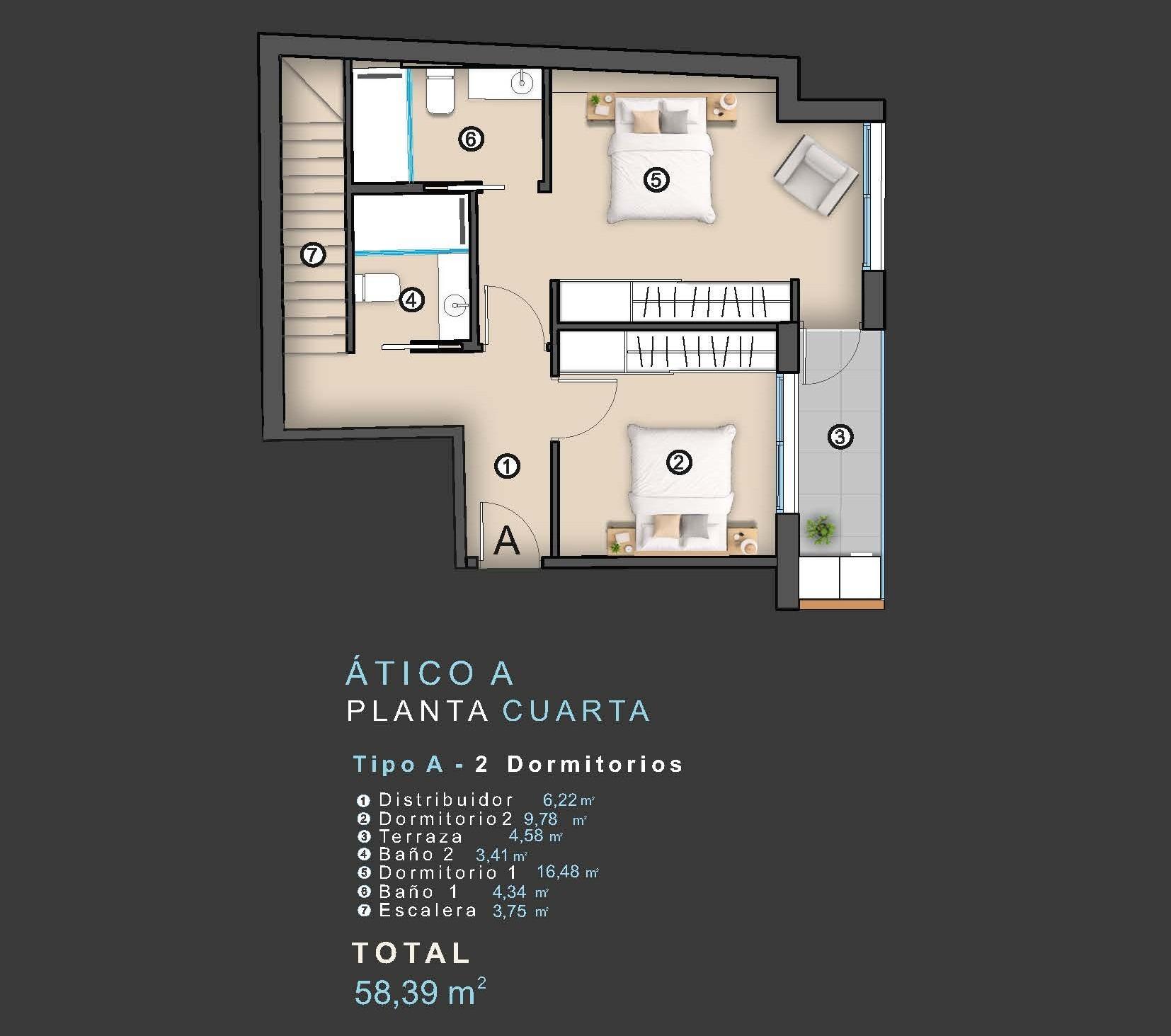 Penthouse à Alicante, Espagne 2 chambres, 90 m2 No. 187368