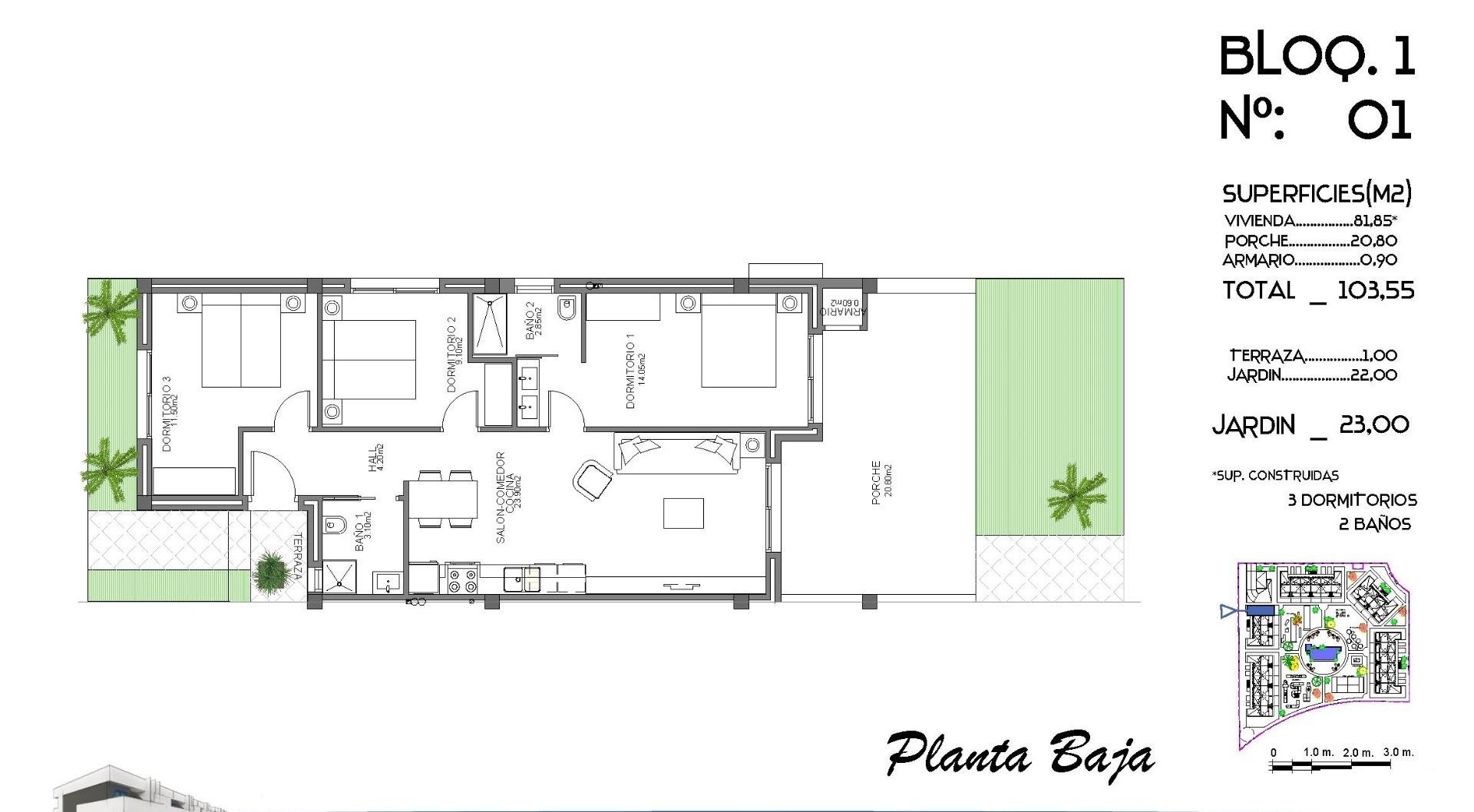 Wohnung in Guardamar del Segura, Alicante, Spanien 3 Schlafzimmer, 81 m2 Nr. 113779