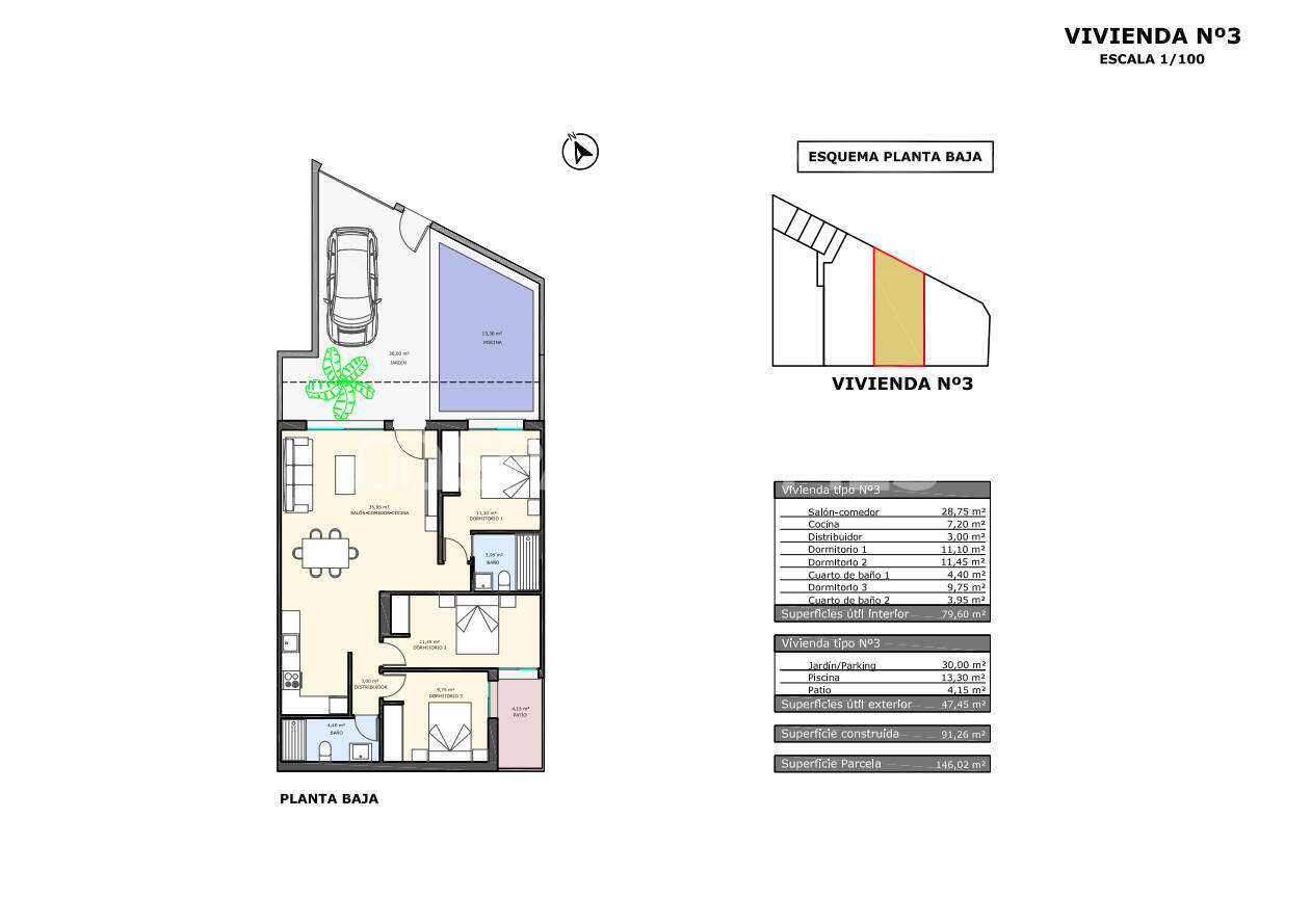 Wohnung in Pilar de la Horadada, Alicante, Spanien 3 Schlafzimmer, 91 m2 Nr. 147629