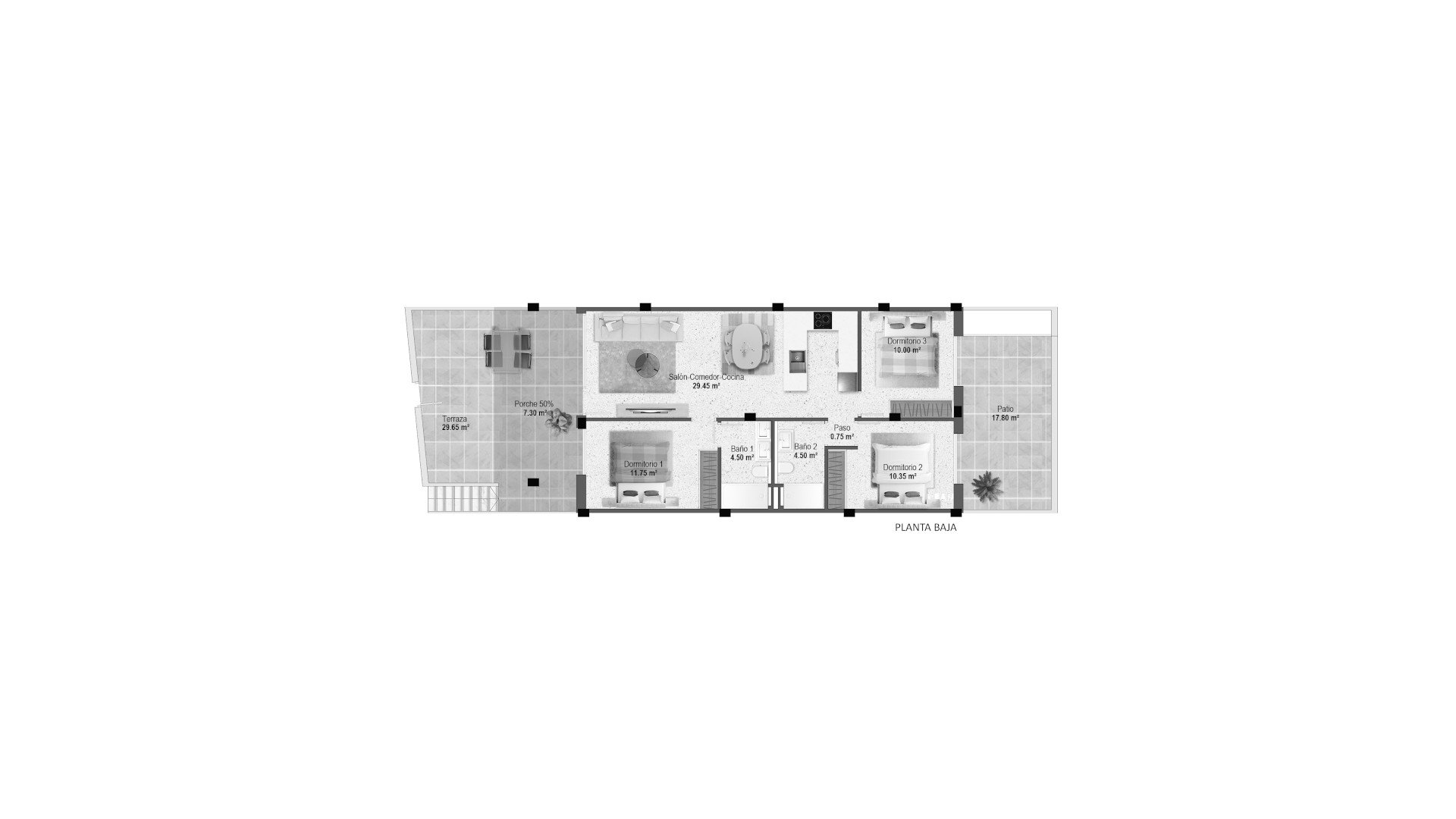 Bungalow en PLAYAMAR XIII, Pilar de la Horadada, Alicante, España 3 dormitorios, 80.63 m2 No. 166844