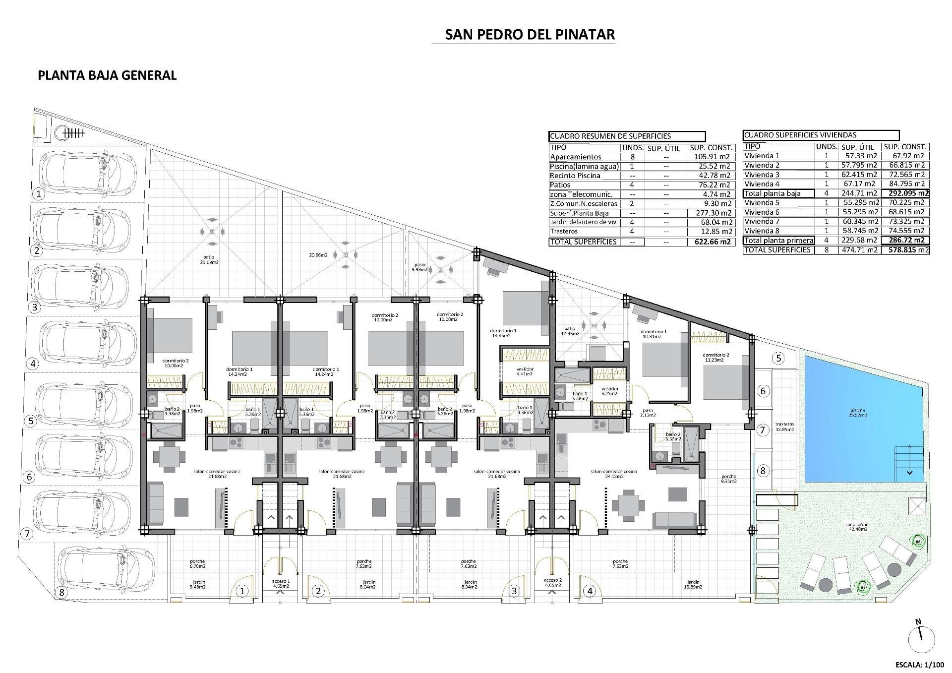 Bungalow i San Pedro del Pinatar, Murcia, Spanien 2 sovrum, 66 kvm. Nr. 111159
