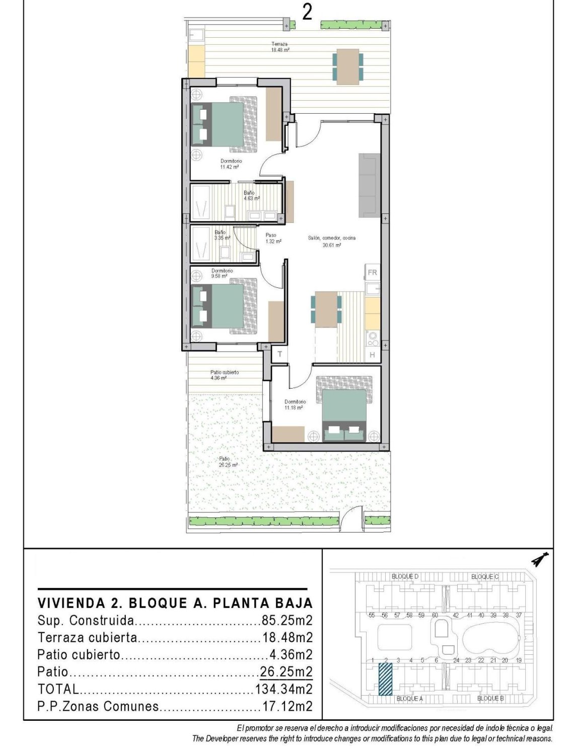 Lägenhet i Torre-Pacheco, Murcia, Spanien 3 sovrum, 85 kvm. Nr. 152031