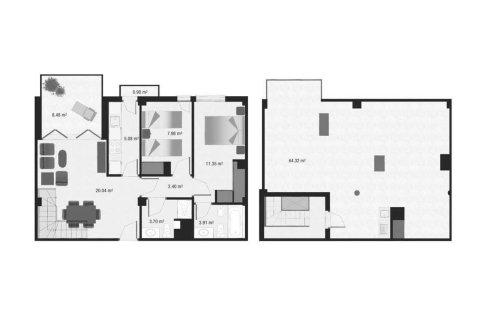 Penthouse floor plan «B3A45», 2 bedrooms in Spa Valley II
