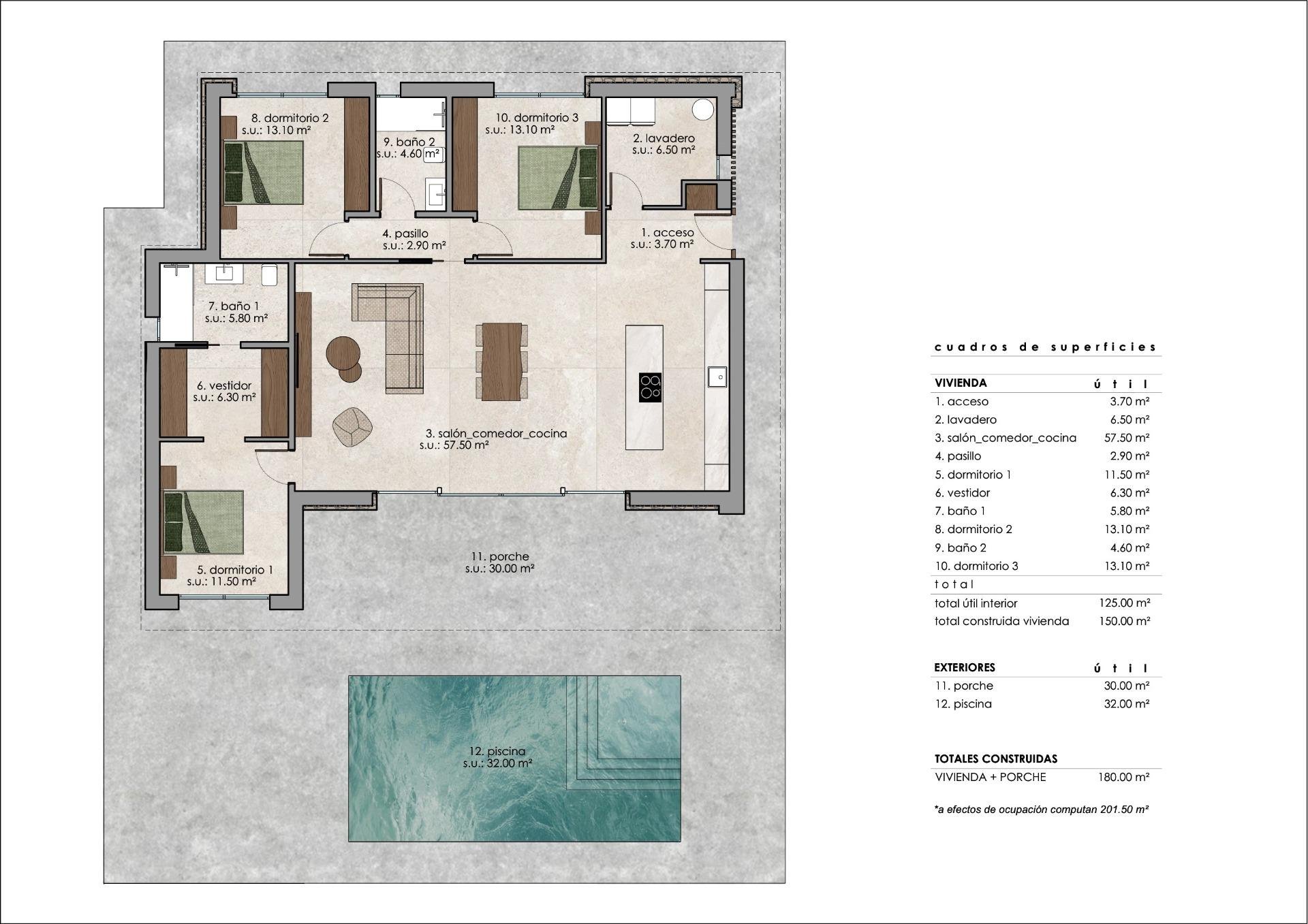 Villa i Pinoso, Alicante, Spanien 3 sovrum, 150 kvm. Nr. 179998