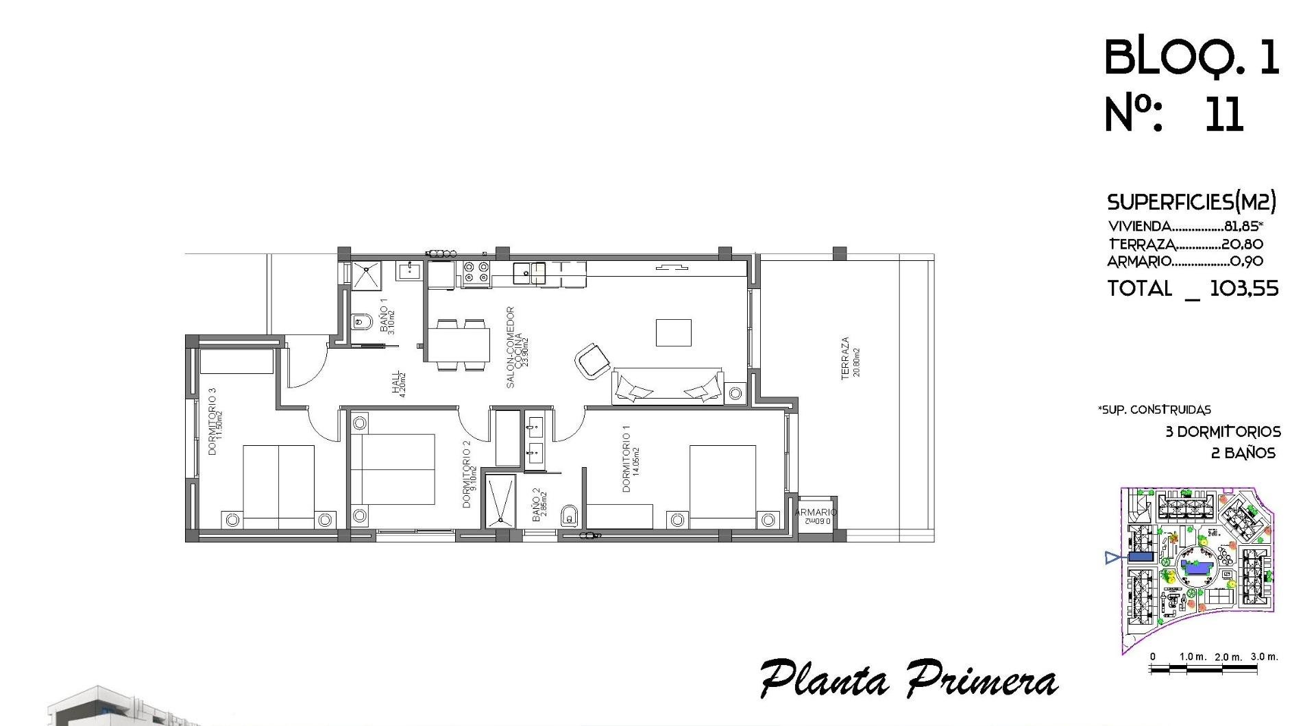 Apartamento en Guardamar del Segura, Alicante, España 3 dormitorios, 81 m2 No. 111320