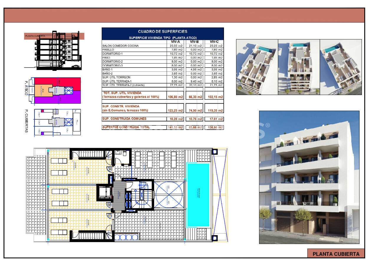Kattohuoneisto Torrevieja, Alicante, Espanja 1 makuuhuone, 46 m2 No. 149659