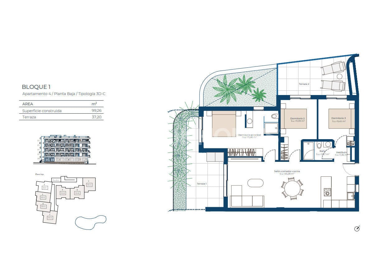 Appartamento a Murcia, Spagna 2 camere da letto, 87 mq. N° 156187