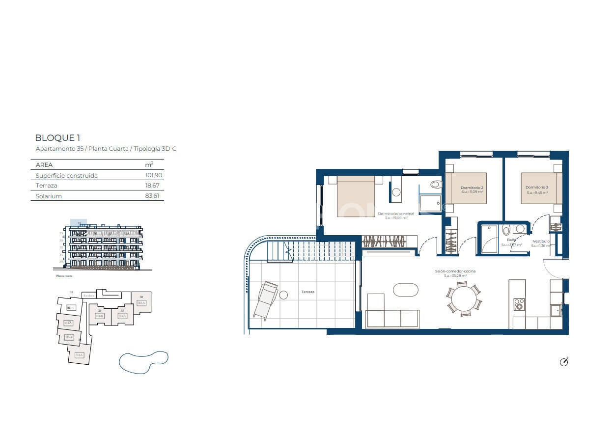 Apartment à Murcia, Espagne 3 chambres, 98 m2 No. 156189