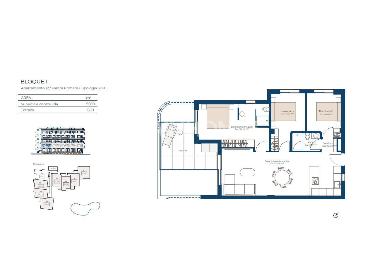 Apartment à Murcia, Espagne 3 chambres, 98 m2 No. 156189