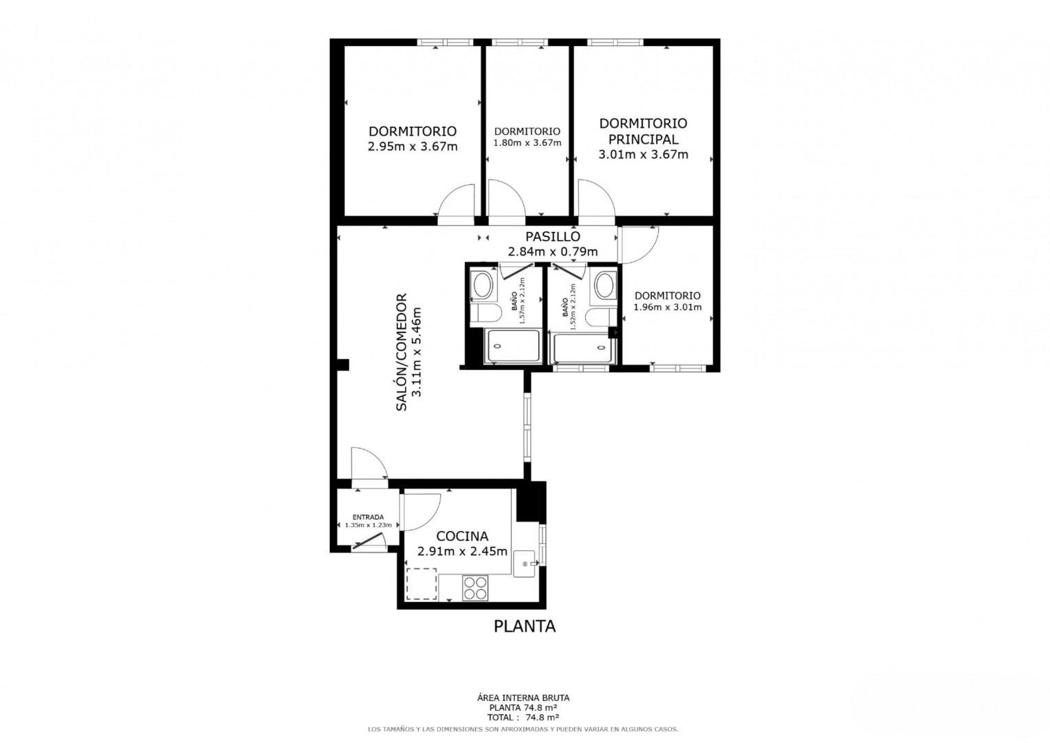 Apartamento en Barcelona, España 4 dormitorios, 89 m2 No. 153936