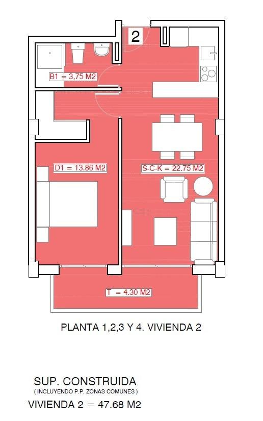 Apartment à Torrevieja, Alicante, Espagne 1 chambre, 47 m2 No. 187155