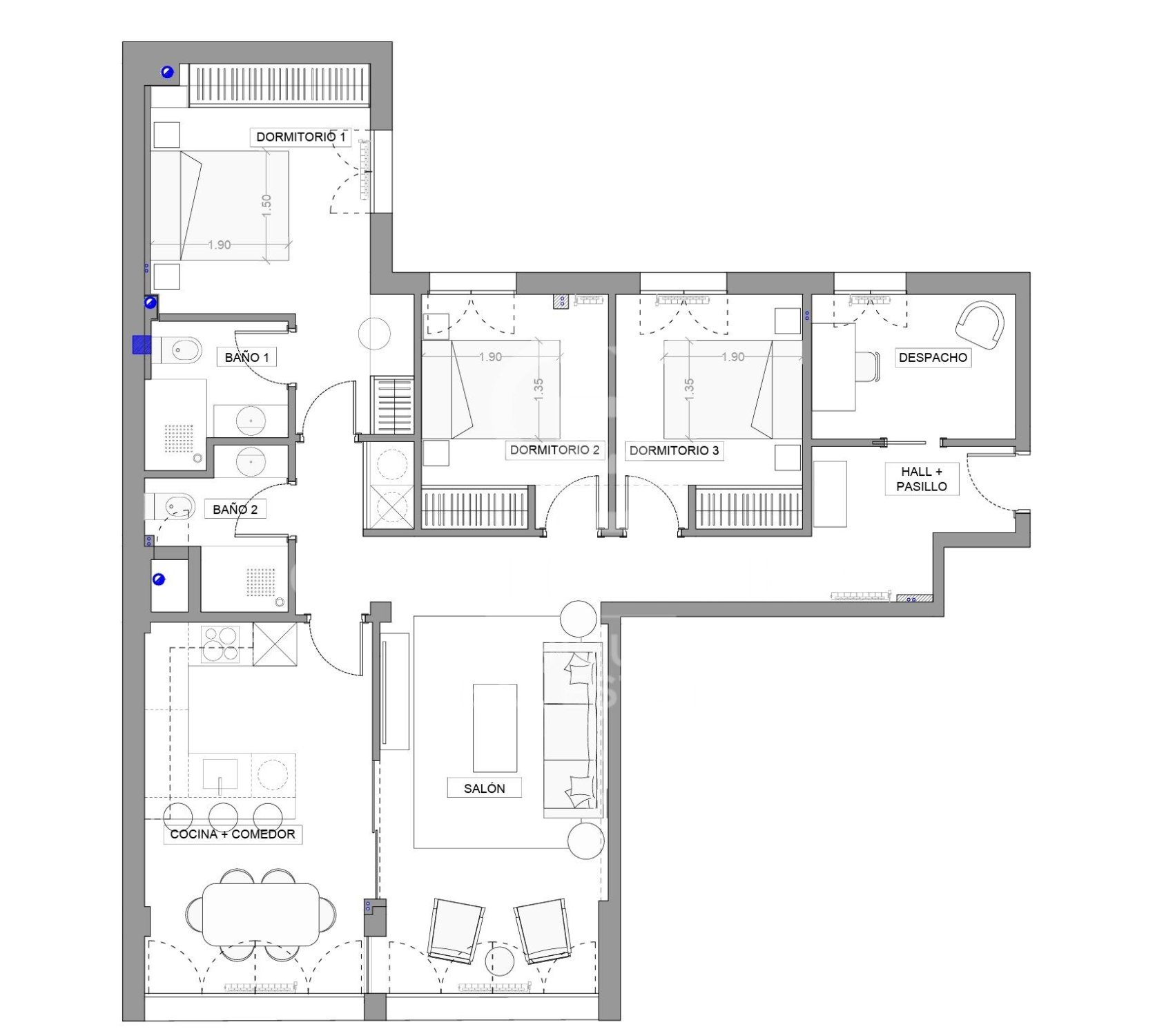 Wohnung in Madrid, Spanien 4 Schlafzimmer, 112 m2 Nr. 178769