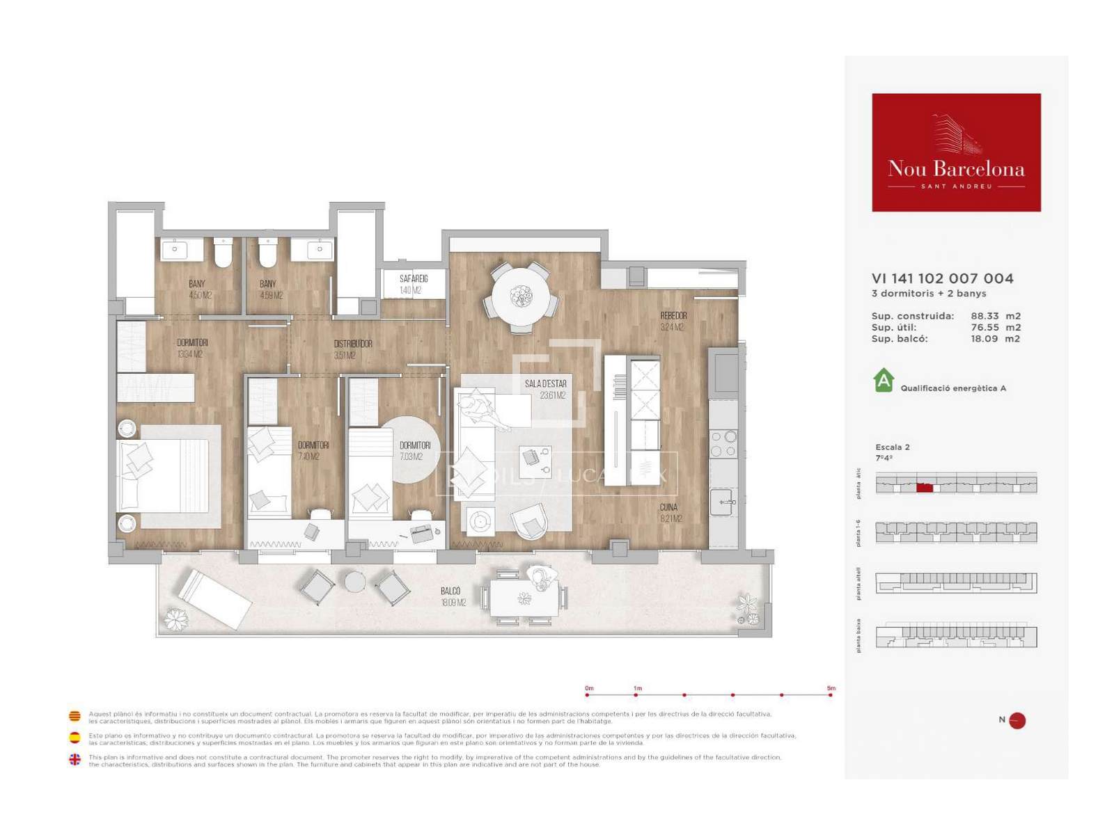 Apartamento en Barcelona, España 3 dormitorios, 88 m2 No. 150705