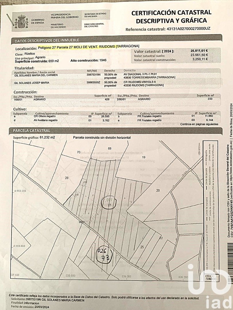 Land plot in Riudoms, Tarragona, Spain 61232 sq.m. No. 153660