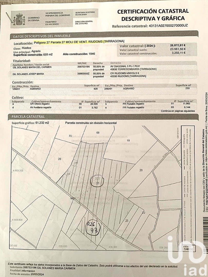 Land plot in Riudoms, Tarragona, Spain 61232 sq.m. No. 153660