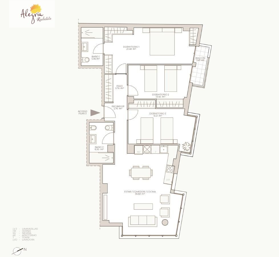 Apartamento en Valencia, València, España 3 dormitorios, 111.28 m2 No. 168018