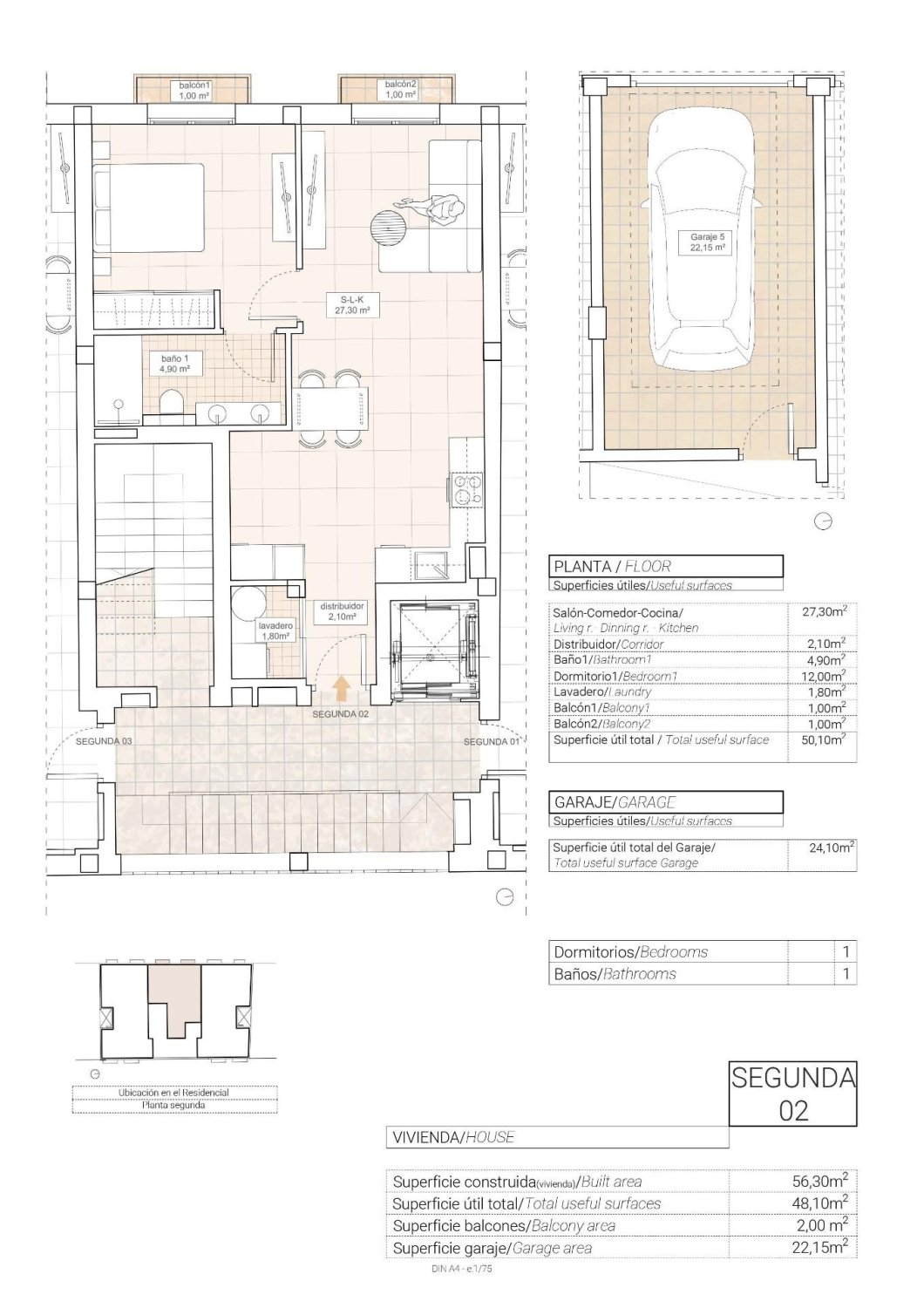 Apartment à Hondon De Las Nieves, Alicante, Espagne 1 chambre, 56 m2 No. 184415