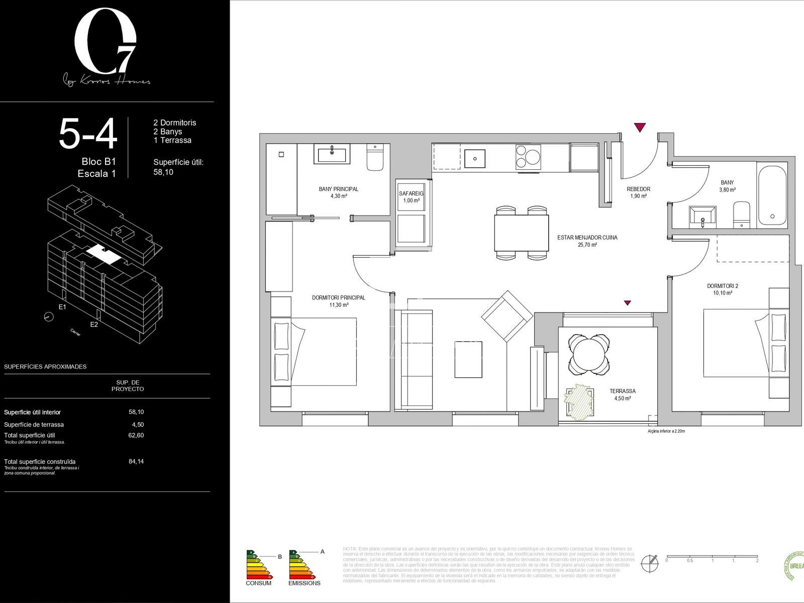 Apartamento en Barcelona, España 2 dormitorios, 70 m2 No. 194304